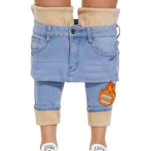 Womens Fleece Lined Winter Jeans Thicken High Waisted Skinny Stretch Blue SZ 10